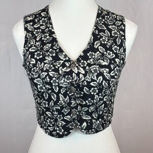 Vintage Contempo Casuals Womens Black‎ Floral Button Vest Top Small 90's retro